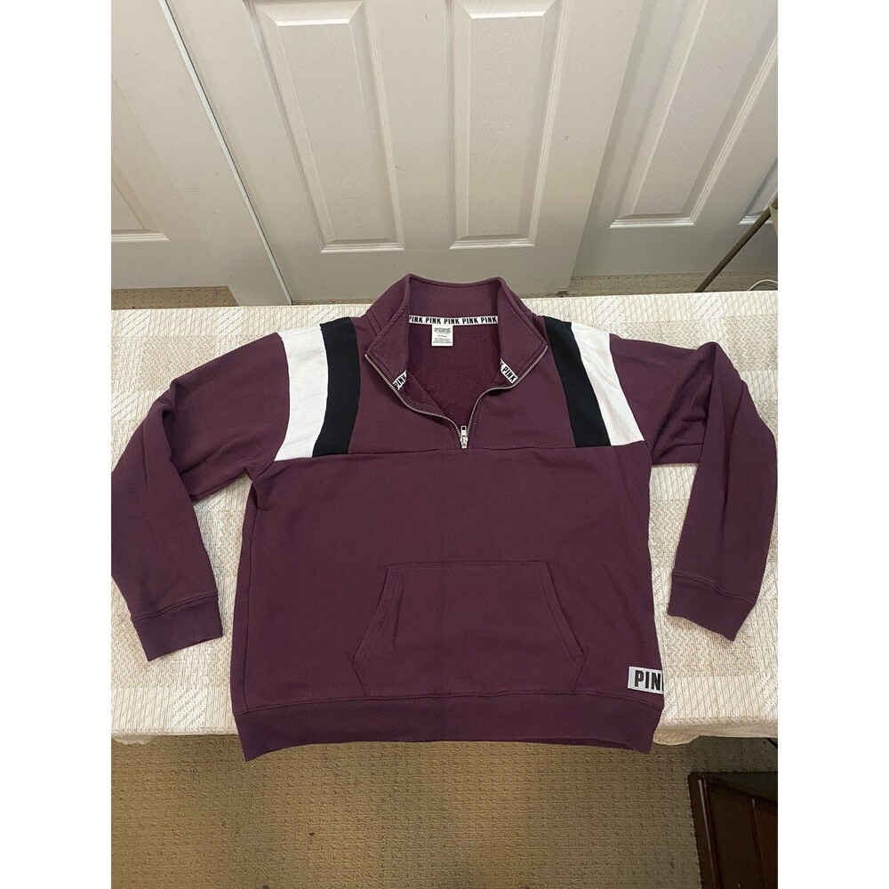 Victoria’s Secret PINK Sweatshirt Women's Maroon 1/4 Zip Pullover size medium